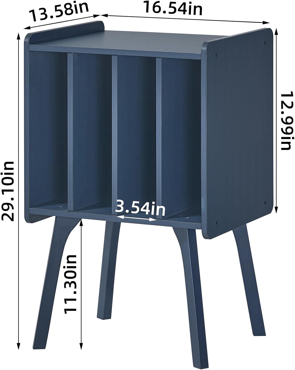 LELELINKY Small Record Player Stand - Width 11.7 in, Blue Vinyl Record Storage Table with 4 Cabinet Up to 80 Albums, Vinyl Holder with Wood Legs,Turntable Stand Display Shelf for Bedroom Living Room