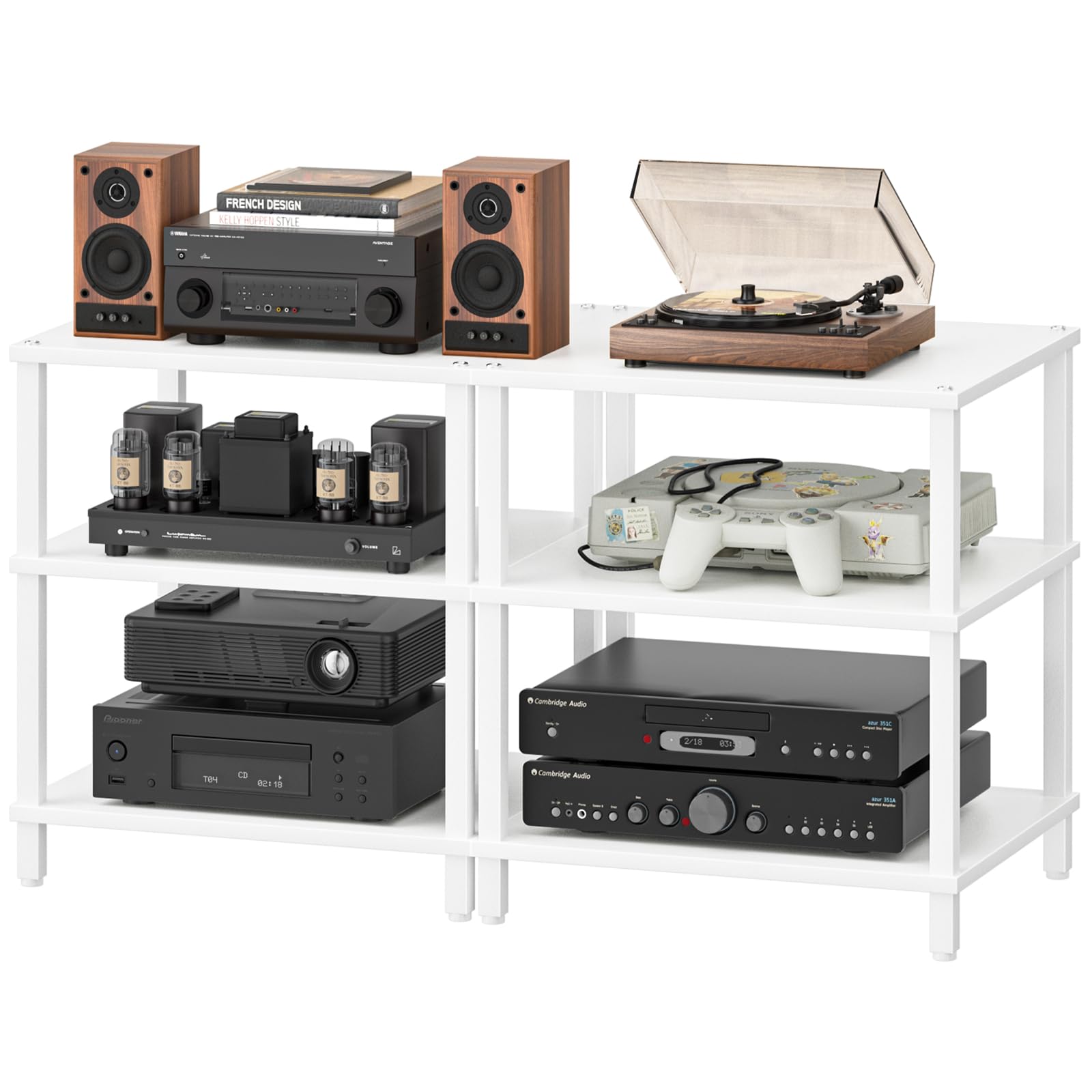 LELELINKY 3-Tier AV Media Player Stand, Brown Stereo Cabinet, Modern Stereo Cabine,Game Console Shelf,Wooden TV Stand,Multifunctional Entertainment Center, Suitable for Home, Conference Room