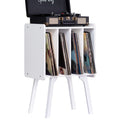LELELINKY Small Record Player Stand - Width 11.7 in, Brown Vinyl Record Storage Table with 4 Cabinet Up to 80 Albums, Vinyl Holder with Wood Legs,Turntable Stand Display Shelf for Bedroom Living Room