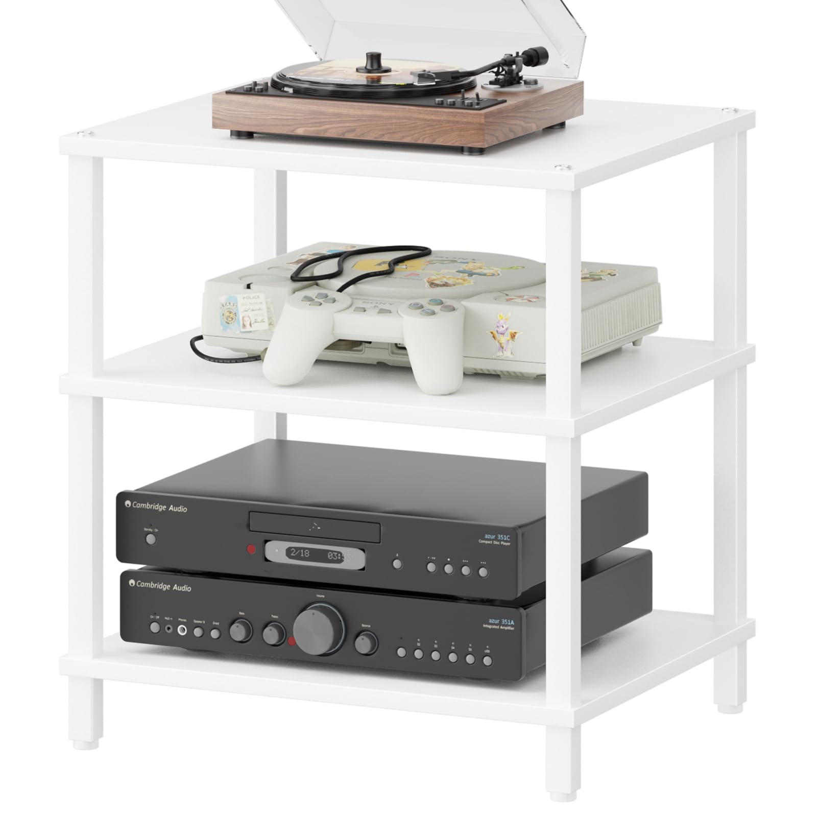 LELELINKY 3-Tier AV Media Player Stand, Brown Stereo Cabinet, Modern Stereo Cabine,Game Console Shelf,Wooden TV Stand,Multifunctional Entertainment Center, Suitable for Home, Conference Room