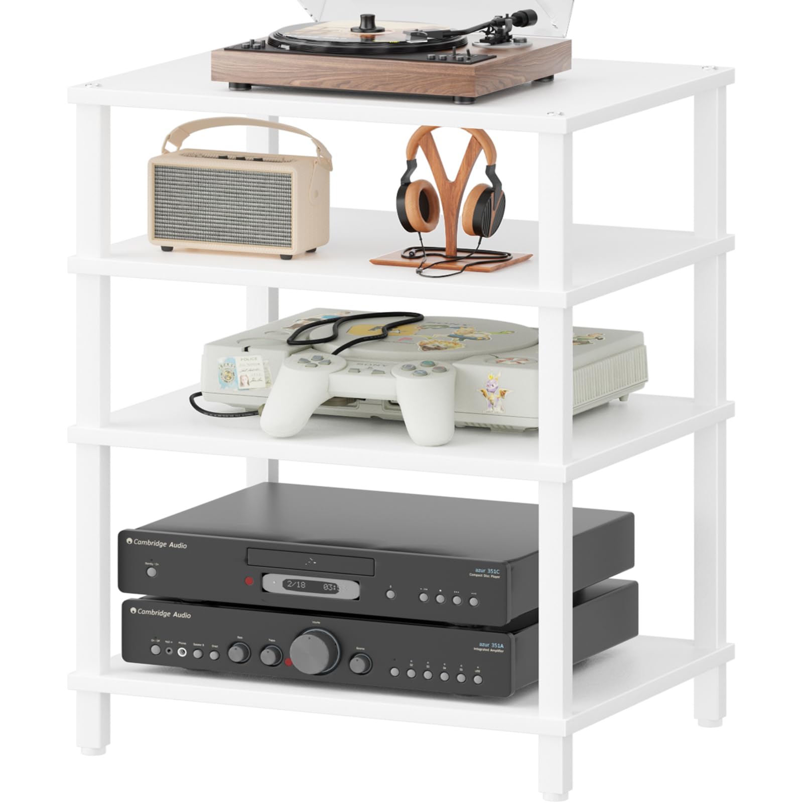 LELELINKY 3-Tier AV Media Player Stand, Brown Stereo Cabinet, Modern Stereo Cabine,Game Console Shelf,Wooden TV Stand,Multifunctional Entertainment Center, Suitable for Home, Conference Room