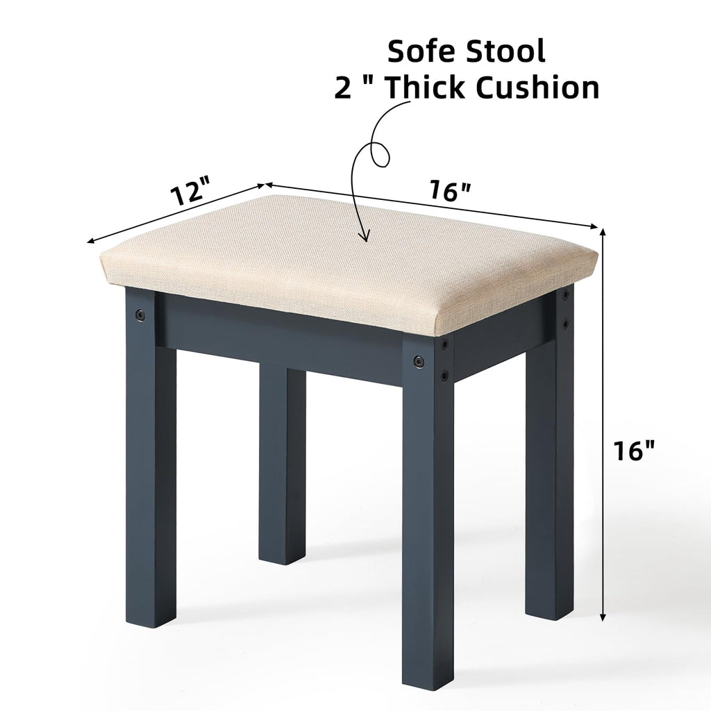 LEYAOYAO Vanity Stool, Elegant Wooden Makeup Chair Stool with Comfortable Fabric Cushion, Modern Make Up Bench for Bedroom and Bathroom-Classic Black