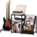 LELELINKY Black End Table,Record Player Stand with Vinyl Storage,3 Tier Side Table with Display Shelf Storage Up to 150 Albums,Industrial Large Record Holder Cabinet for Living Room