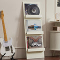 LELELINKY Wall Mount Vinyl Record Holder with 3 Tier Display Area, 47.5'' Tall Record Storage Magazine Holder, Book Shelf Holder Holds Up to 15 Vinyls Albums/CD for Living Room, Concert Hall, White