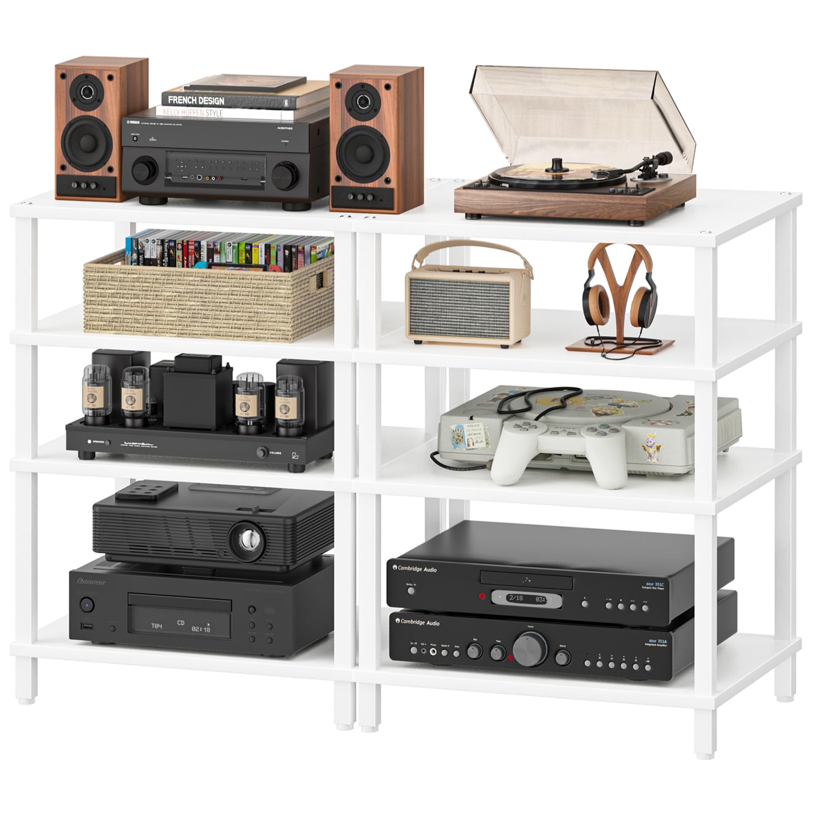 LELELINKY 3-Tier AV Media Player Stand, Brown Stereo Cabinet, Modern Stereo Cabine,Game Console Shelf,Wooden TV Stand,Multifunctional Entertainment Center, Suitable for Home, Conference Room