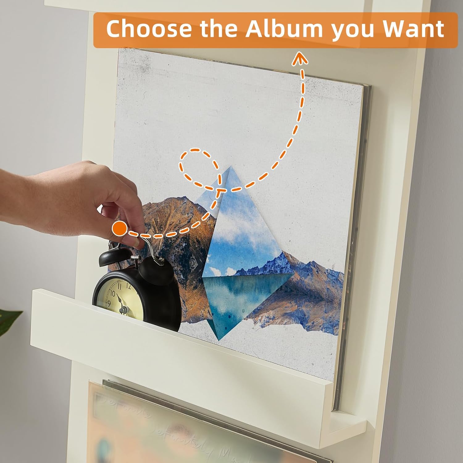 LELELINKY Wall Mount Vinyl Record Holder with 3 Tier Display Area, 47.5'' Tall Record Storage Magazine Holder, Book Shelf Holder Holds Up to 15 Vinyls Albums/CD for Living Room, Concert Hall, White