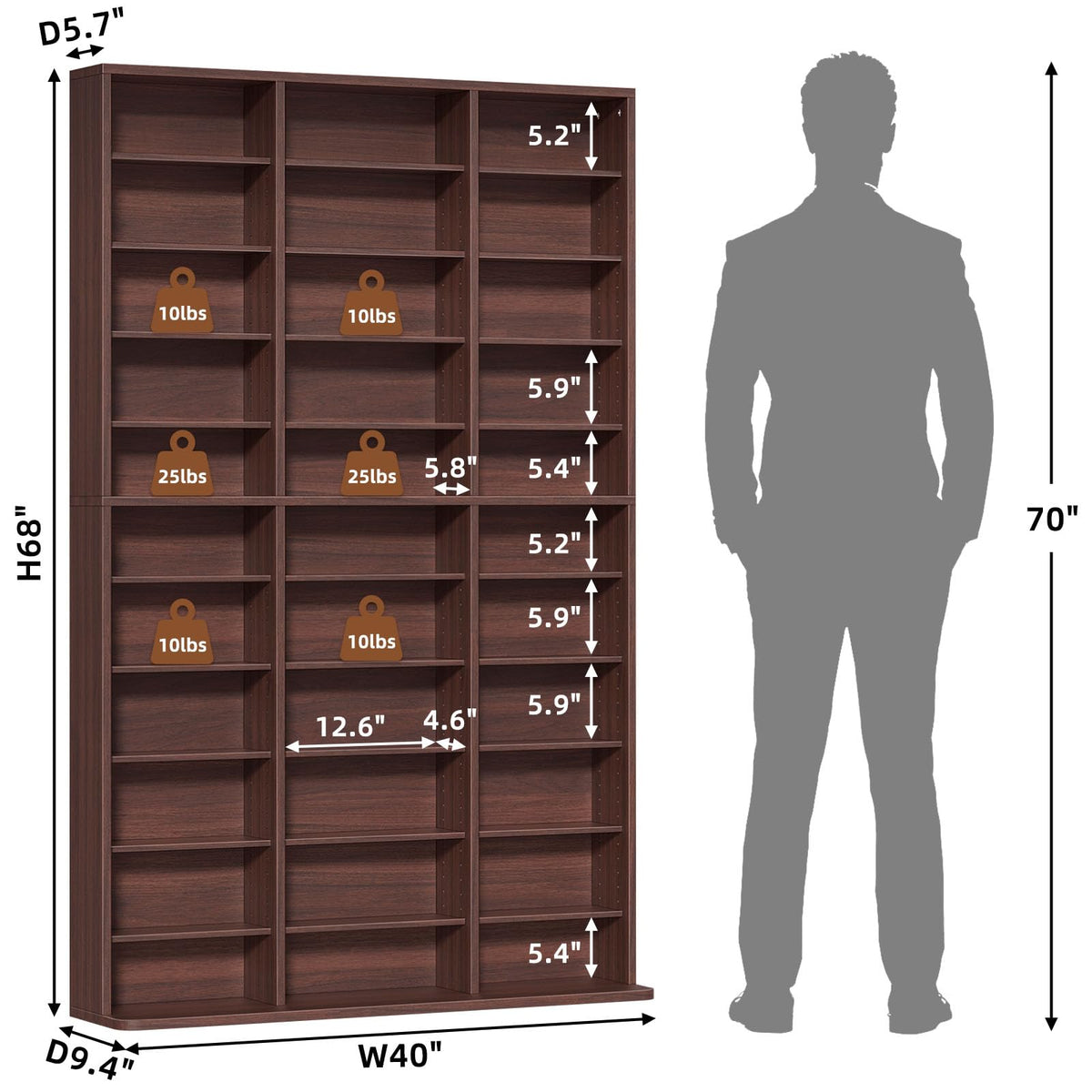 LELELINKY 11 Tier Tall Display Cabinet, Black Media Storage Cabinet