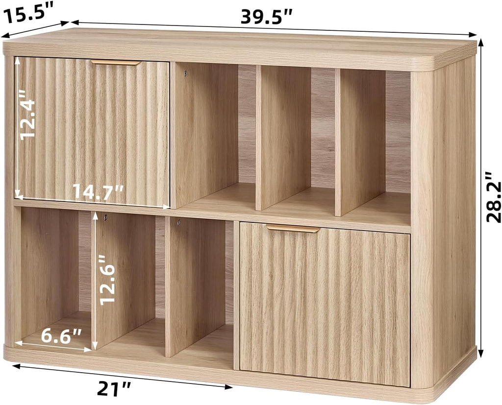 LELELINKY Large Record Player Stand - 39.5" Record Cabinet with Open Vinyl Storage Holds up to 400 Albums, Modern Vinyl Player Table with Fluted Doors, Turntable Stand for Living Room, Natural Oak