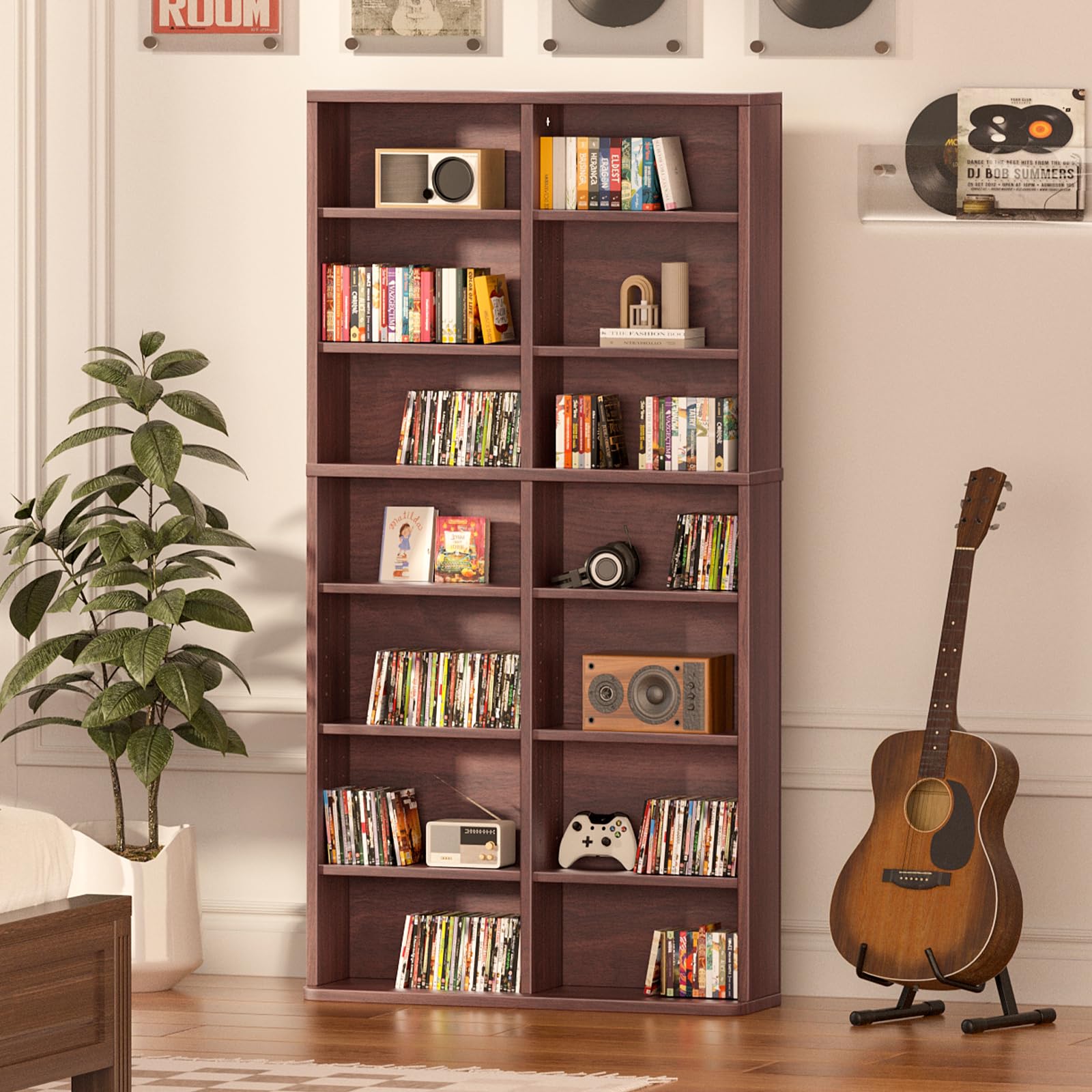 LELELINKY 11 Tier Tall Display Cabinet, Black Media Storage Cabinet
