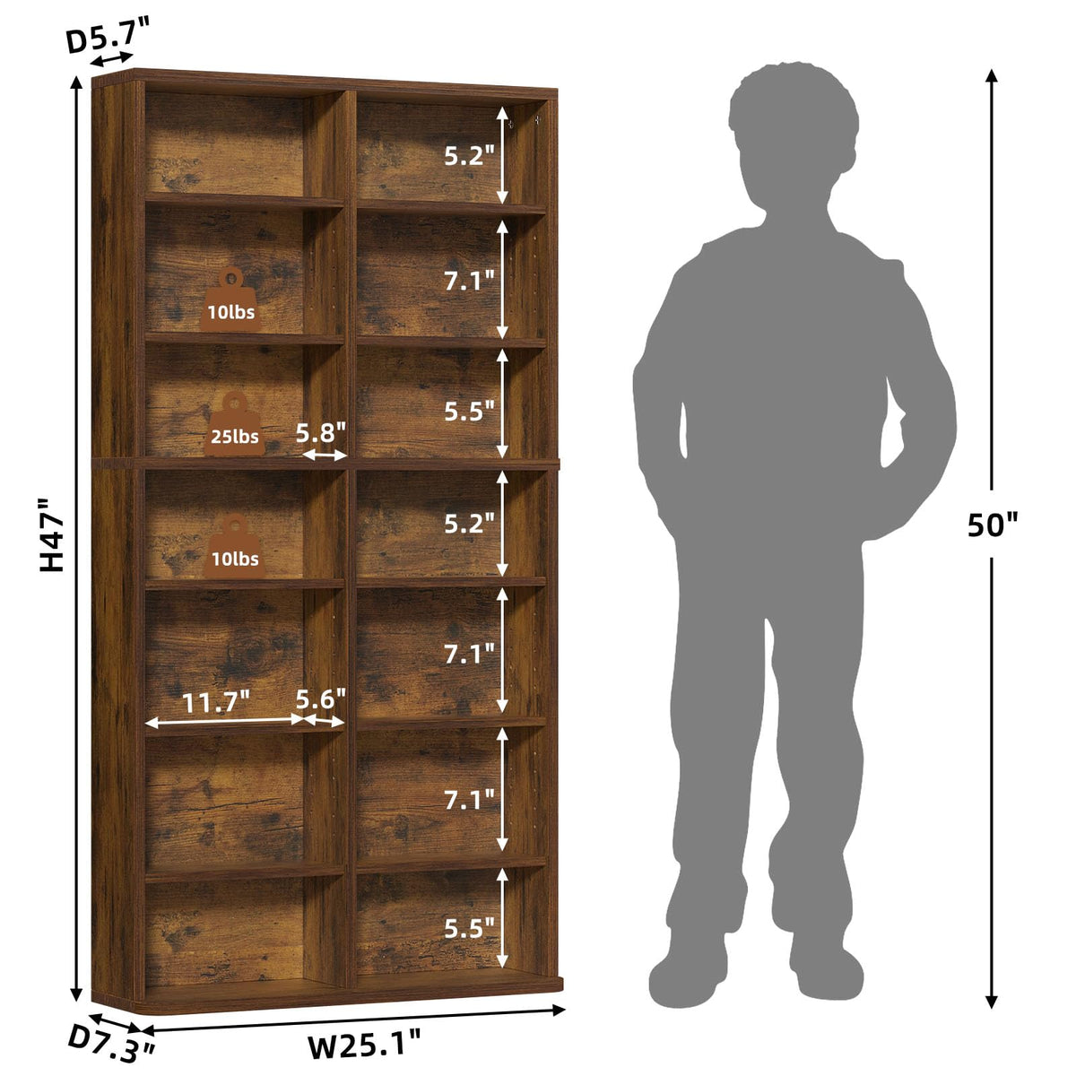 LELELINKY 11 Tier Tall Display Cabinet, Black Media Storage Cabinet