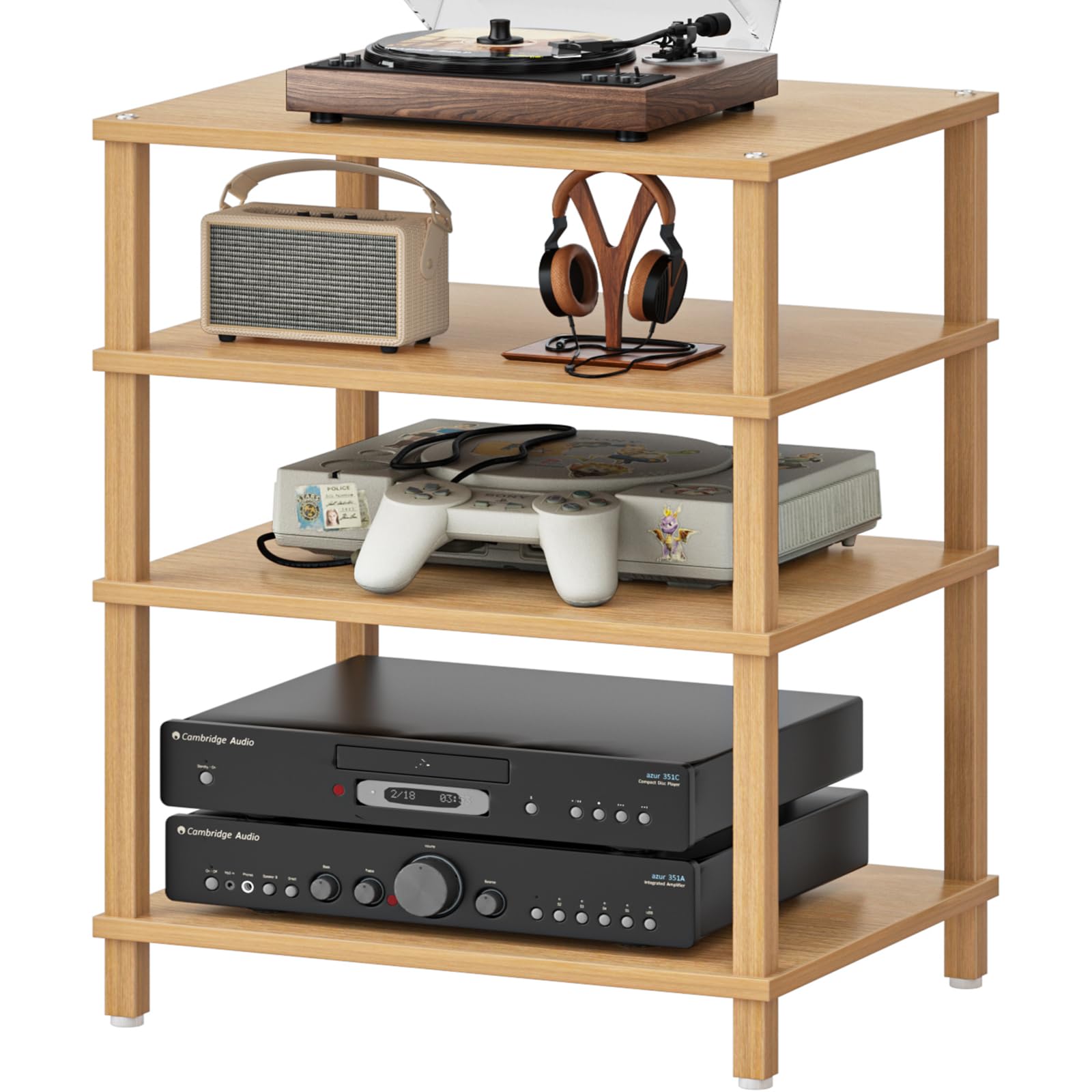 LELELINKY 3-Tier AV Media Player Stand, Brown Stereo Cabinet, Modern Stereo Cabine,Game Console Shelf,Wooden TV Stand,Multifunctional Entertainment Center, Suitable for Home, Conference Room