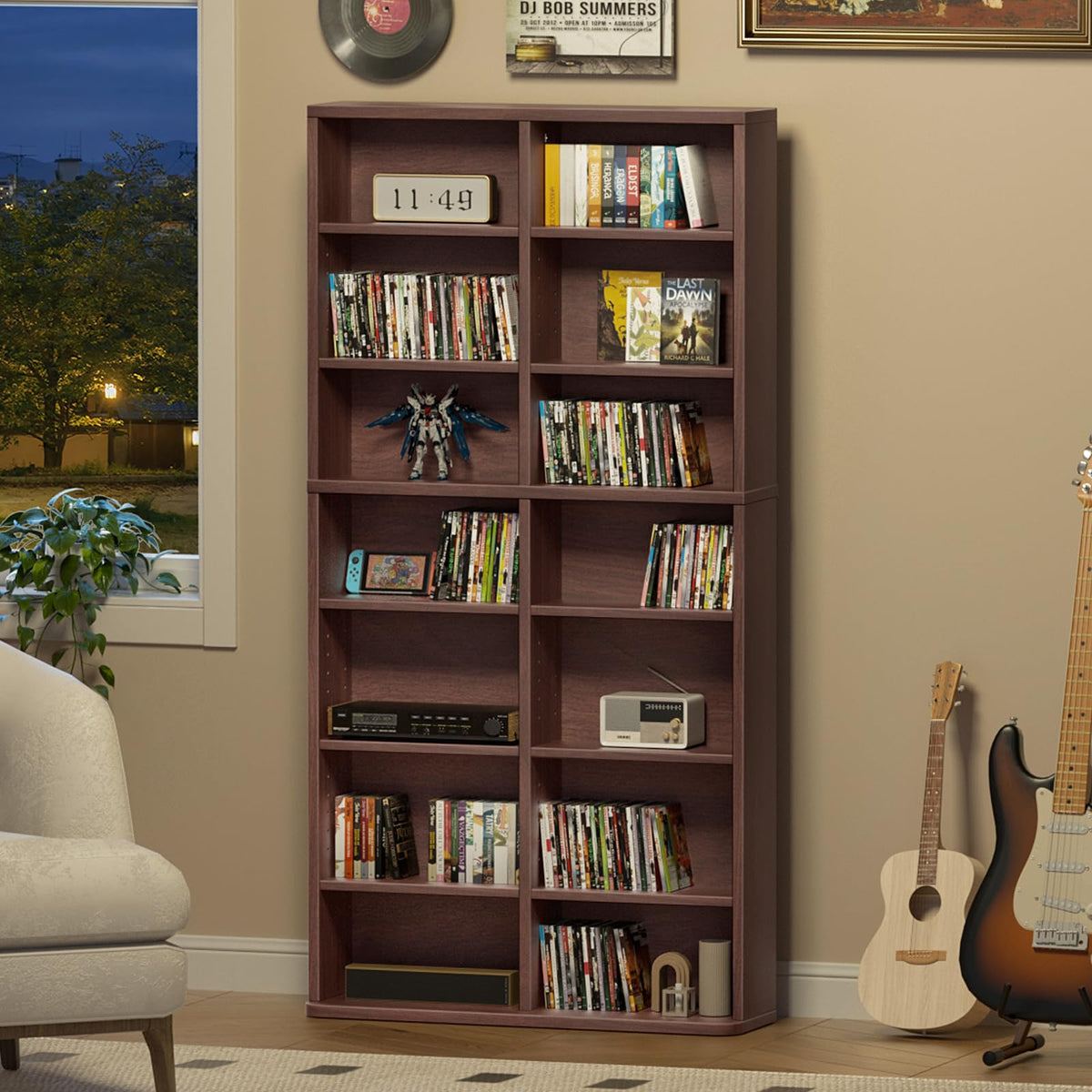 LELELINKY 11 Tier Tall Display Cabinet, Black Media Storage Cabinet