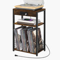 LELELINKY Brown Record Player Stand with Charging Station