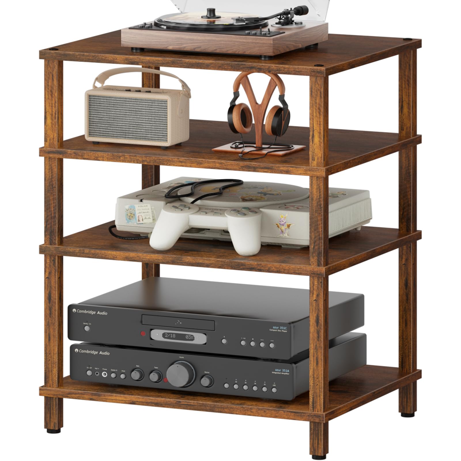 LELELINKY 3-Tier AV Media Player Stand, Brown Stereo Cabinet, Modern Stereo Cabine,Game Console Shelf,Wooden TV Stand,Multifunctional Entertainment Center, Suitable for Home, Conference Room