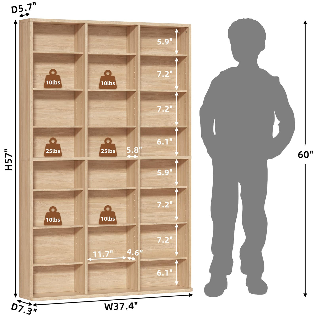 LELELINKY 11 Tier Tall Display Cabinet, Black Media Storage Cabinet