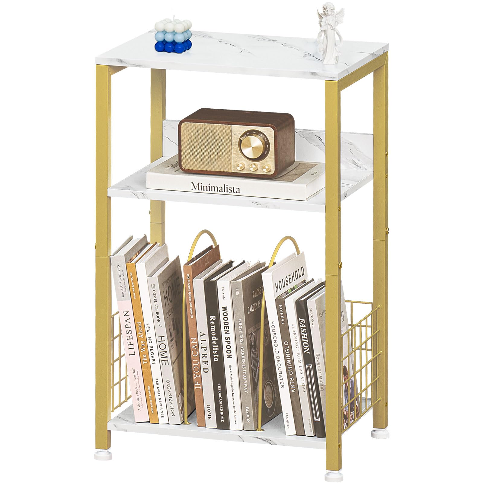 LELELINKY 3 Tier End Table,Record Player Stand with Storage Up to 100 Albums,Turntable Stand for Vinyl,Brown Records Shelf for Living Room Bedroom