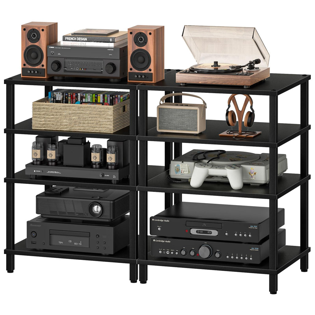 LELELINKY 3-Tier AV Media Player Stand, Brown Stereo Cabinet, Modern Stereo Cabine,Game Console Shelf,Wooden TV Stand,Multifunctional Entertainment Center, Suitable for Home, Conference Room