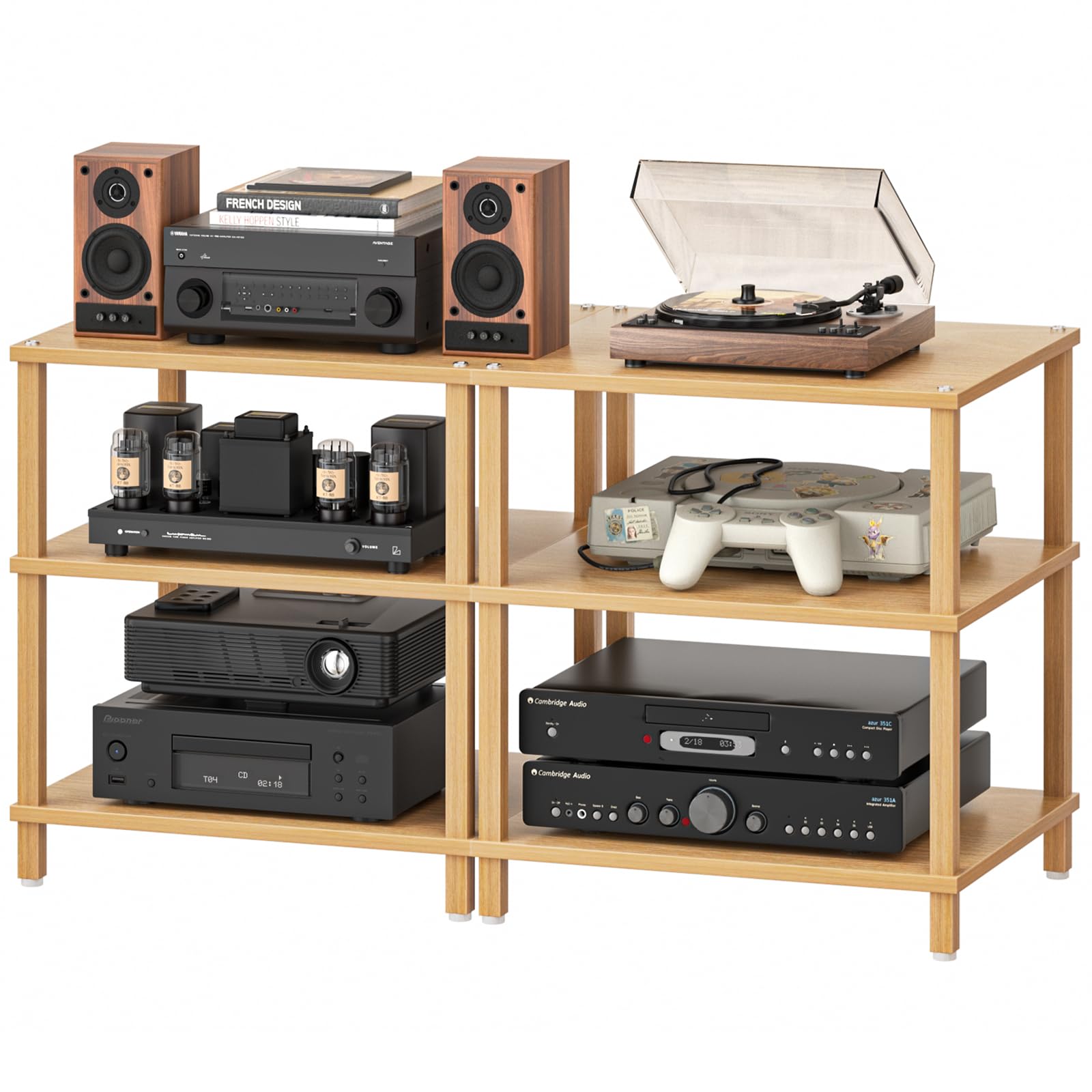 LELELINKY 3-Tier AV Media Player Stand, Brown Stereo Cabinet, Modern Stereo Cabine,Game Console Shelf,Wooden TV Stand,Multifunctional Entertainment Center, Suitable for Home, Conference Room