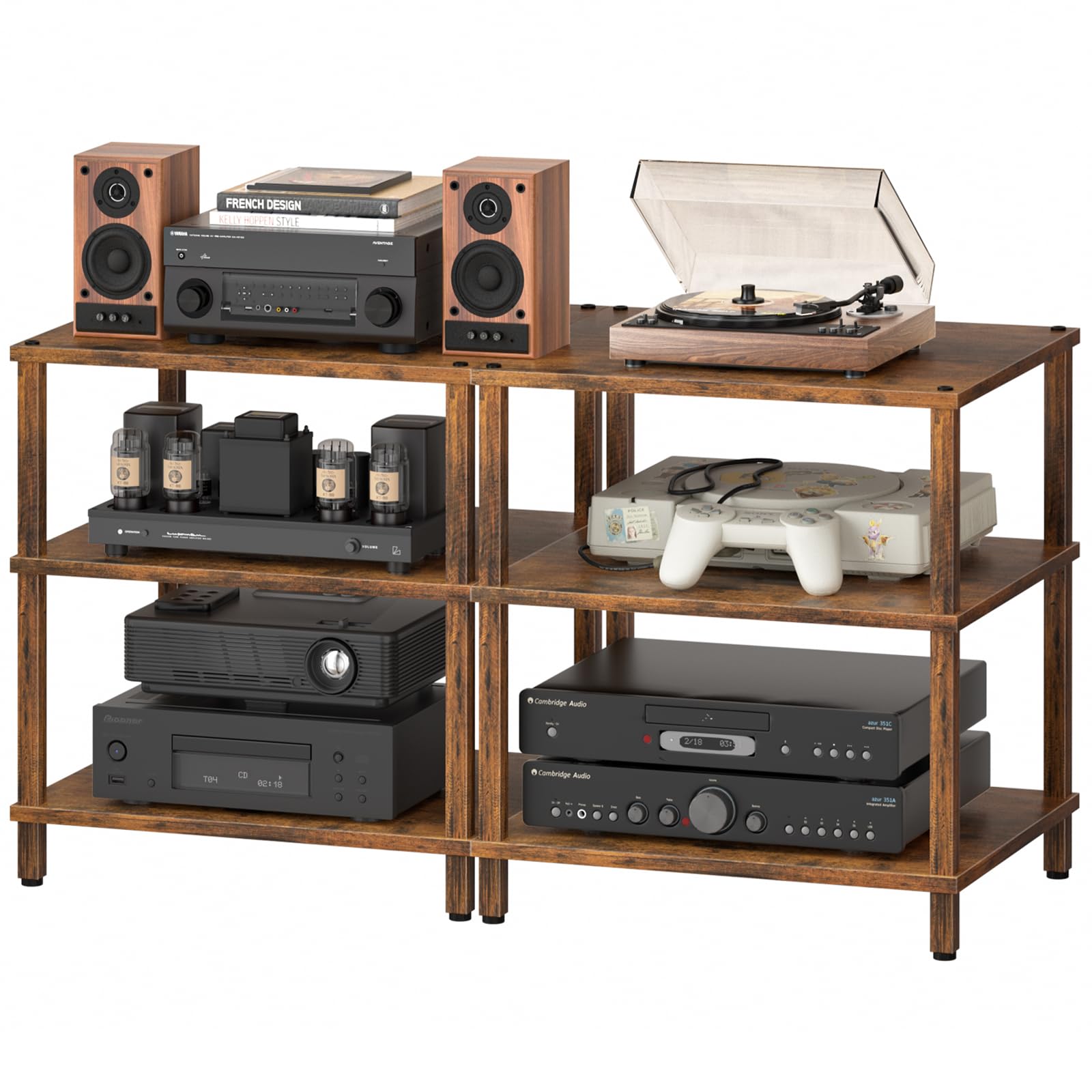 LELELINKY 3-Tier AV Media Player Stand, Brown Stereo Cabinet, Modern Stereo Cabine,Game Console Shelf,Wooden TV Stand,Multifunctional Entertainment Center, Suitable for Home, Conference Room