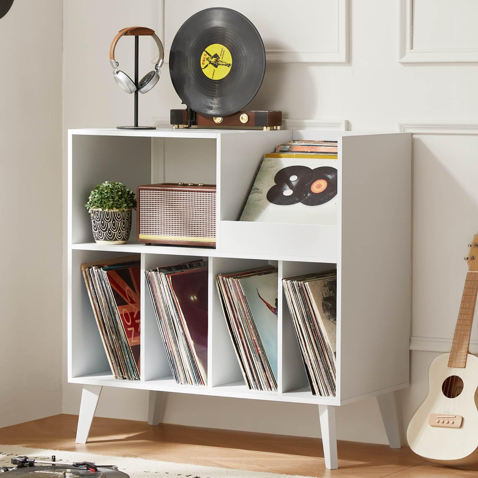 LELELINKY Large Record Player Stand, Turntable Stand with Storage, Vinyl Record Holder with Display Area, Record Player Table Holds Up to 300 Albums, Record Stand for Music Room Living Room-Brown