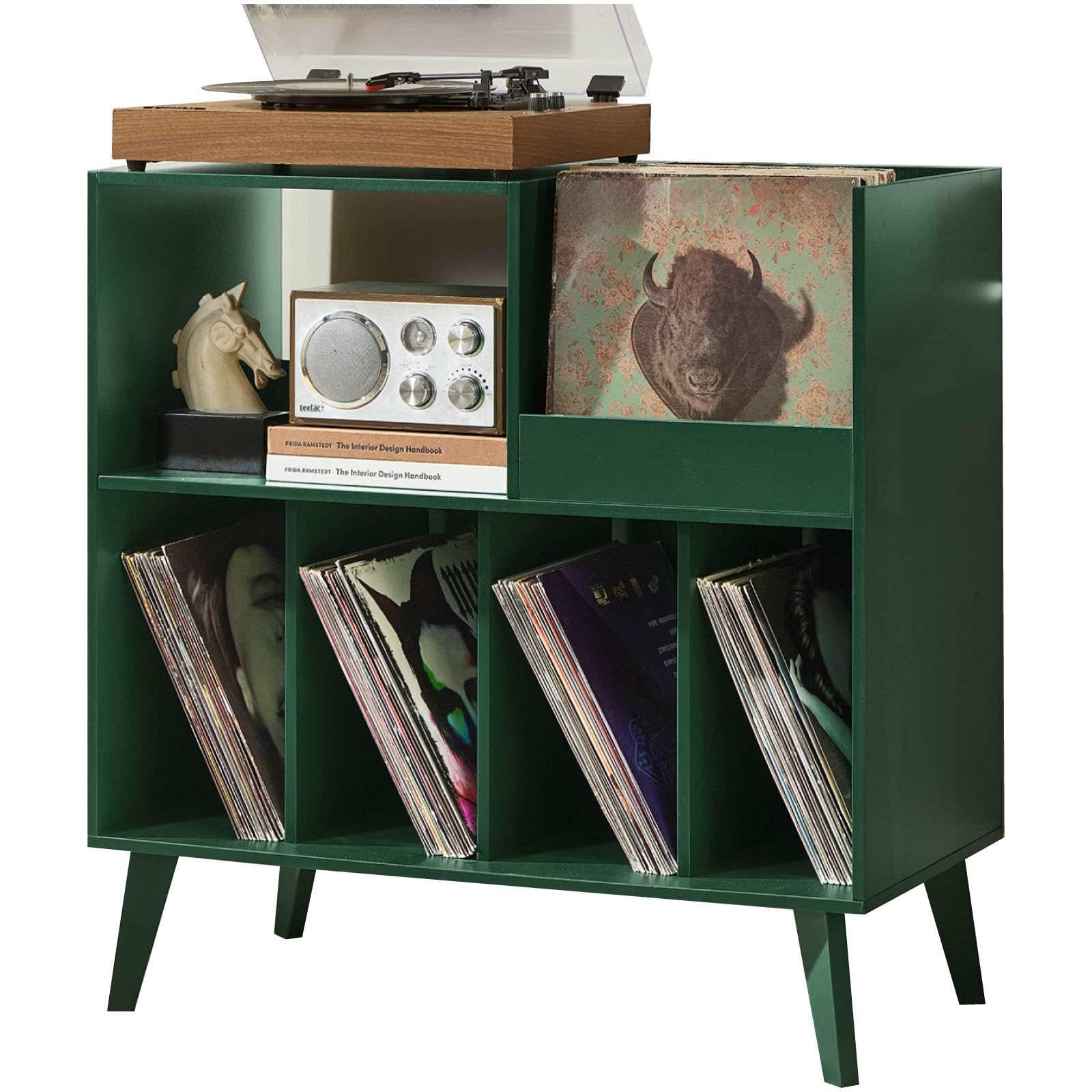 LELELINKY Large Record Player Stand, Turntable Stand with Storage, Vinyl Record Holder with Display Area, Record Player Table Holds Up to 300 Albums, Record Stand for Music Room Living Room-Brown