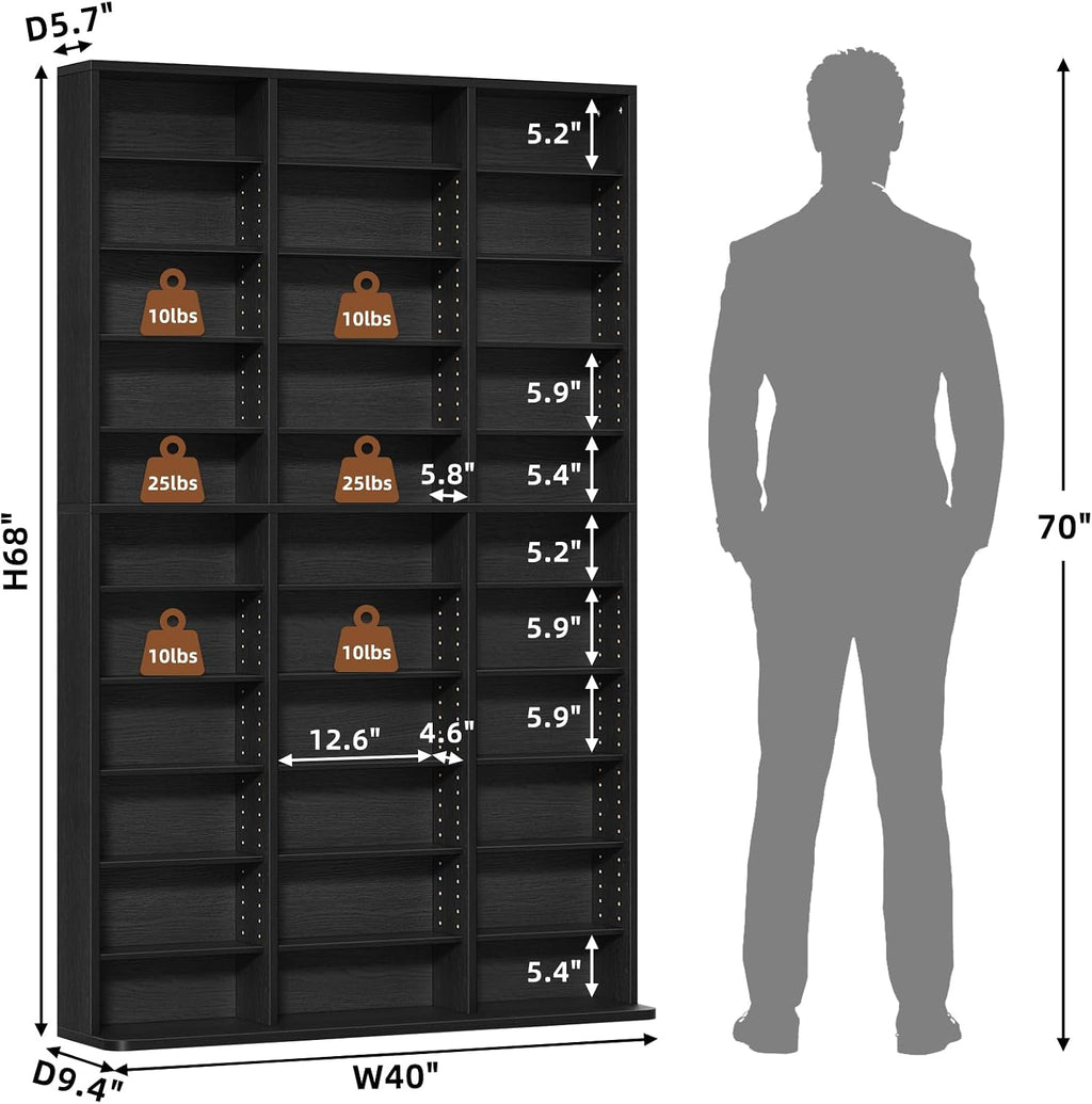 LELELINKY 11 Tier Tall Display Cabinet, Black Media Storage Cabinet