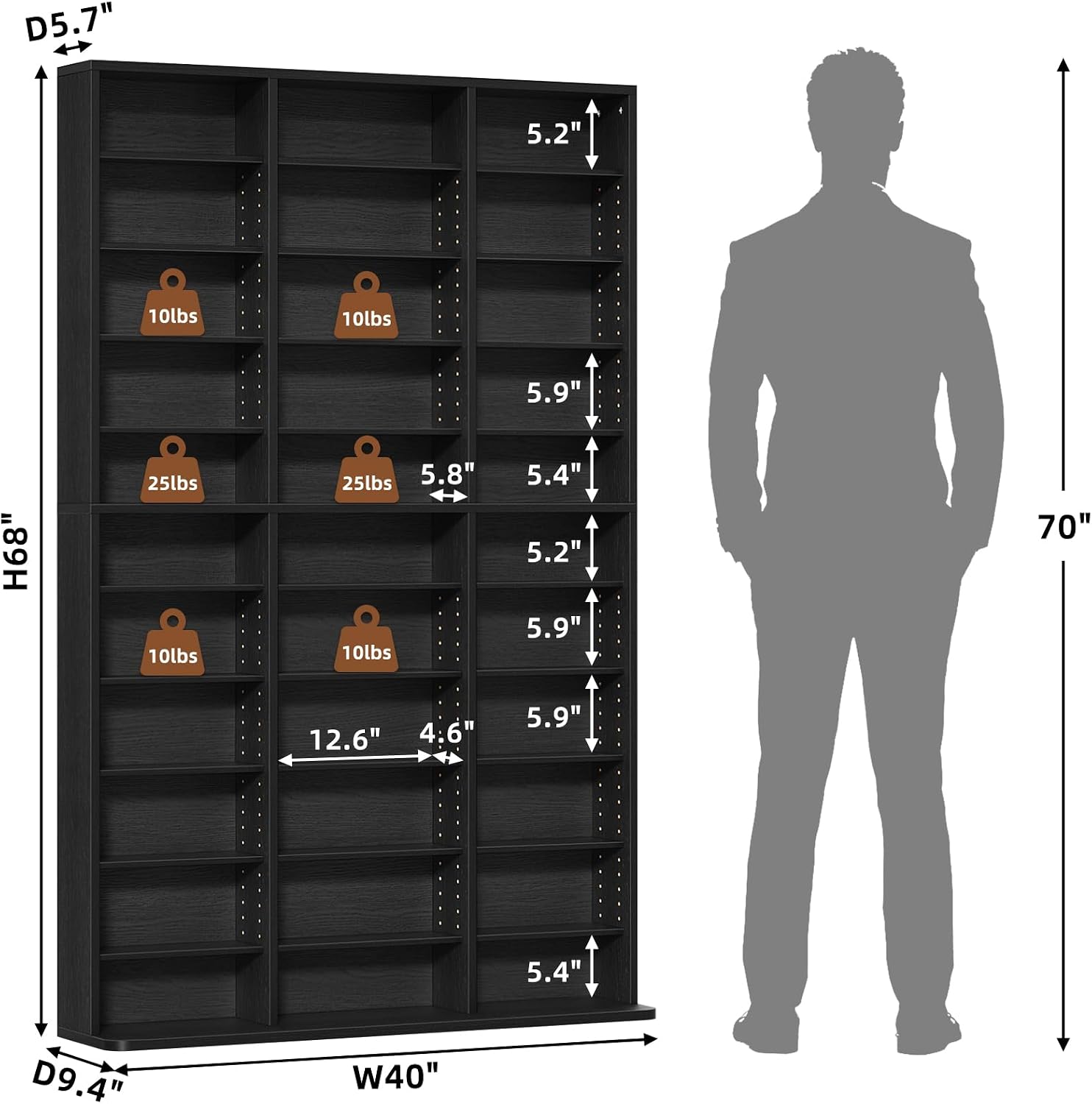 LELELINKY 11 Tier Tall Display Cabinet, Black Media Storage Cabinet