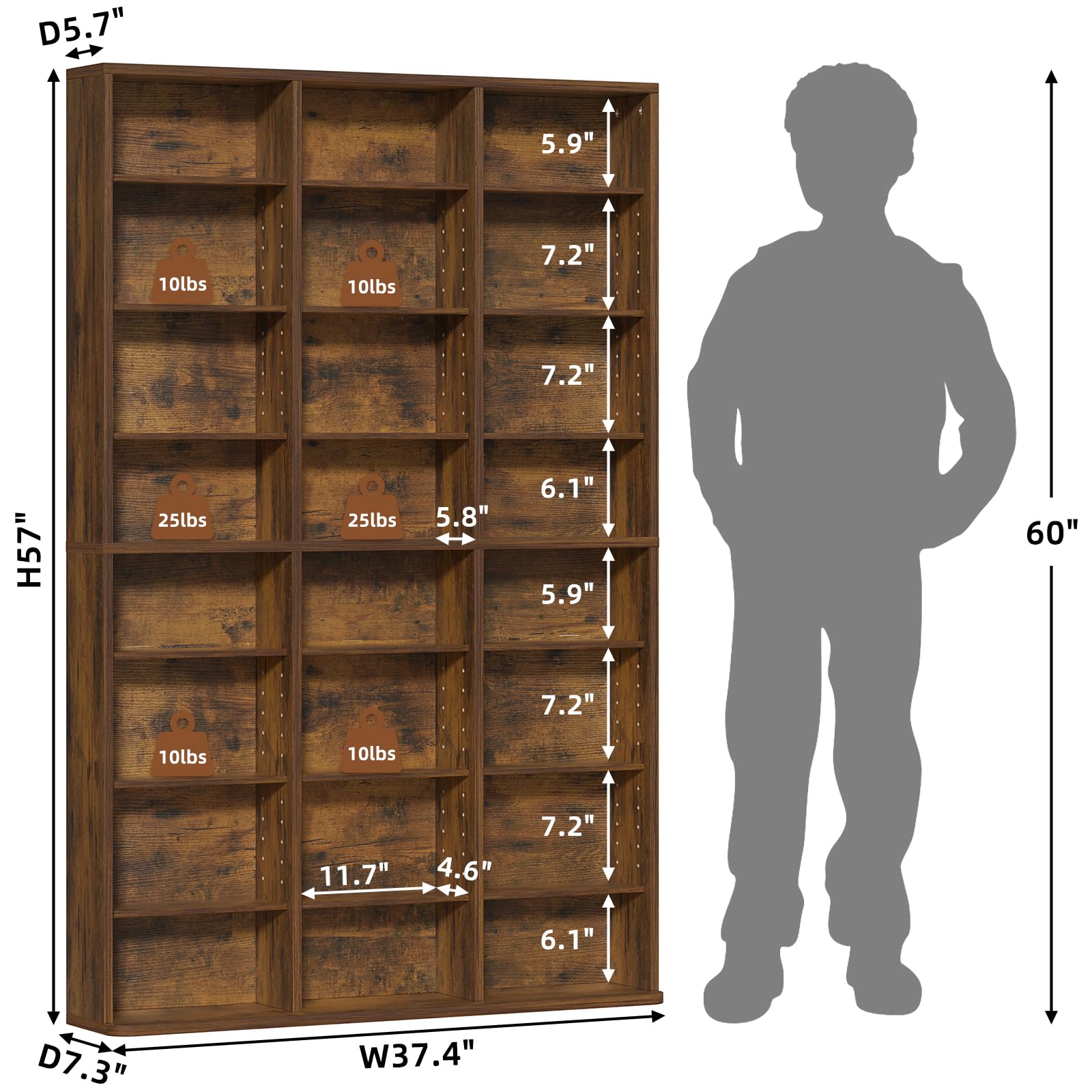 LELELINKY 11 Tier Tall Display Cabinet, Black Media Storage Cabinet