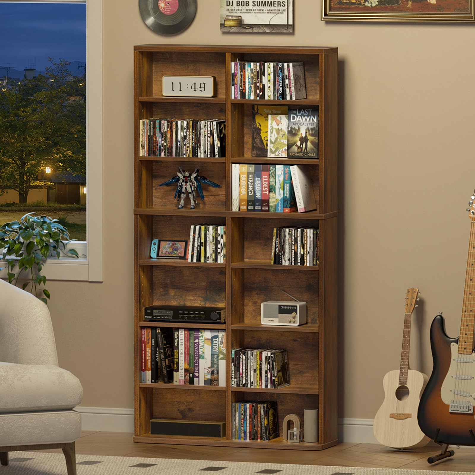 LELELINKY 11 Tier Tall Display Cabinet, Black Media Storage Cabinet