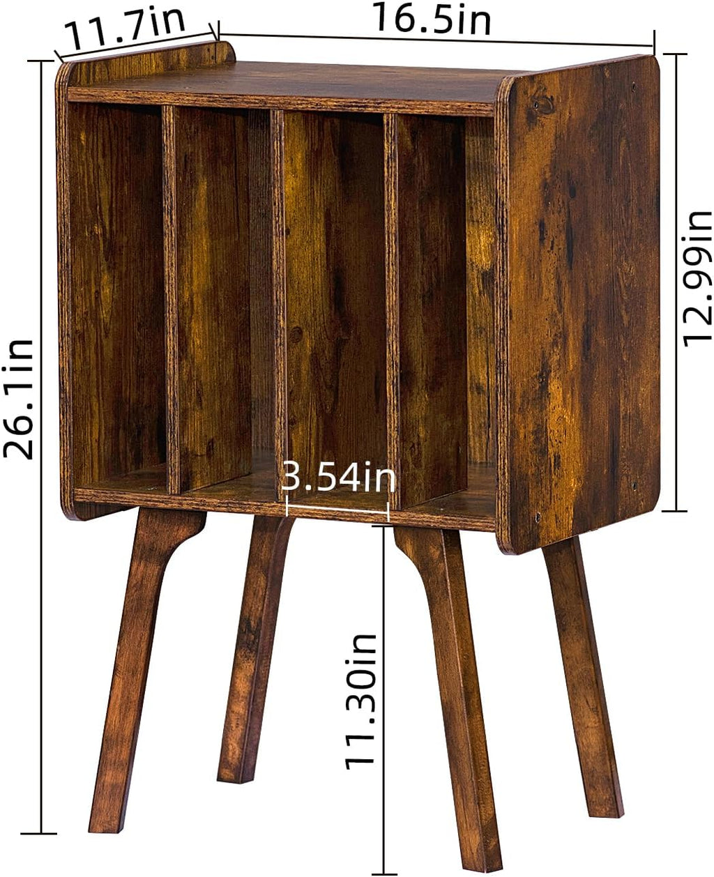 LELELINKY Small Record Player Stand - Width 11.7 in, Brown Vinyl Record Storage Table with 4 Cabinet Up to 80 Albums, Vinyl Holder with Wood Legs,Turntable Stand Display Shelf for Bedroom Living Room