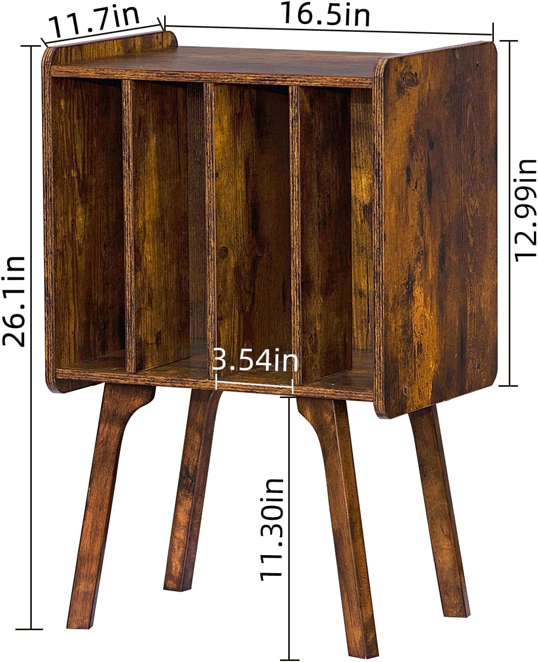 LELELINKY Small Record Player Stand - Width 11.7 in, Brown Vinyl Record Storage Table with 4 Cabinet Up to 80 Albums, Vinyl Holder with Wood Legs,Turntable Stand Display Shelf for Bedroom Living Room