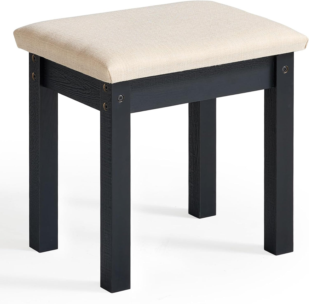 LEYAOYAO Vanity Stool, Elegant Wooden Makeup Chair Stool with Comfortable Fabric Cushion, Modern Make Up Bench for Bedroom and Bathroom-Classic Black