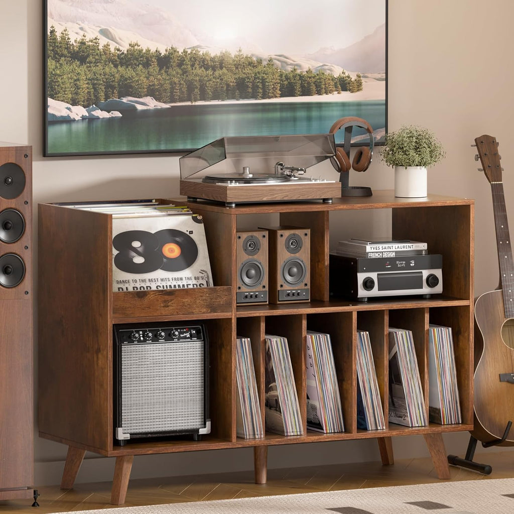 LELELINKY Large Record Player Stand, 48‘’Turntable Stand with Storage, Vinyl Record Holder with Display Area, Record Player Table Holds Up to 450 Albums, Record Stand for Music Room Living Room