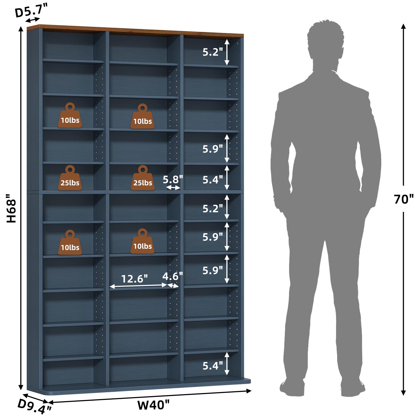 LELELINKY 11 Tier Tall Display Cabinet, Black Media Storage Cabinet