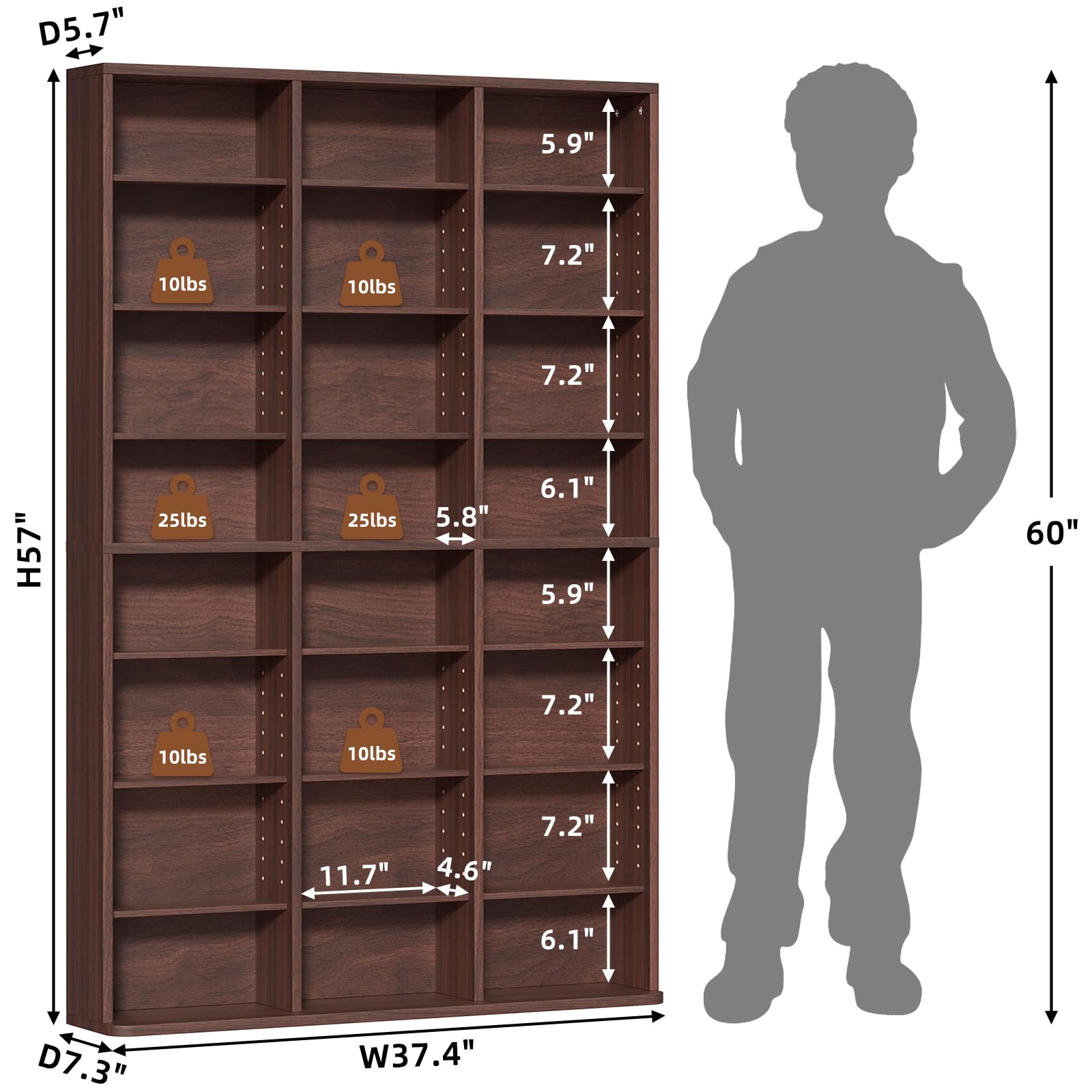 LELELINKY 11 Tier Tall Display Cabinet, Black Media Storage Cabinet