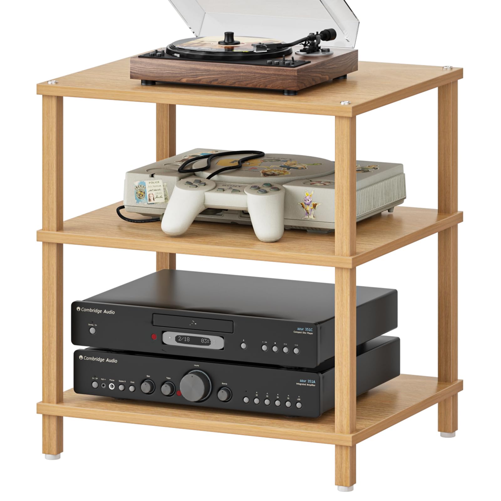 LELELINKY 3-Tier AV Media Player Stand, Brown Stereo Cabinet, Modern Stereo Cabine,Game Console Shelf,Wooden TV Stand,Multifunctional Entertainment Center, Suitable for Home, Conference Room