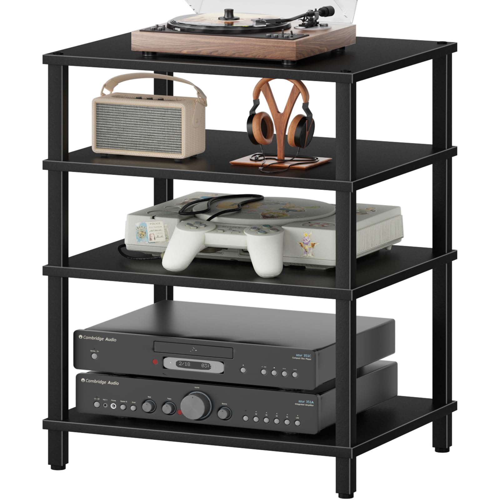 LELELINKY 3-Tier AV Media Player Stand, Brown Stereo Cabinet, Modern Stereo Cabine,Game Console Shelf,Wooden TV Stand,Multifunctional Entertainment Center, Suitable for Home, Conference Room