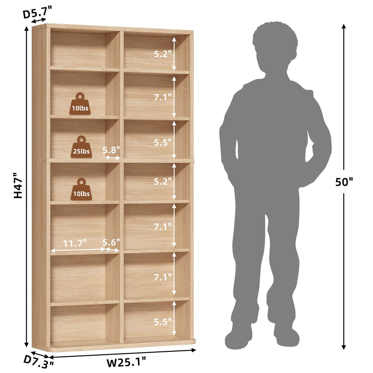 LELELINKY 11 Tier Tall Display Cabinet, Black Media Storage Cabinet