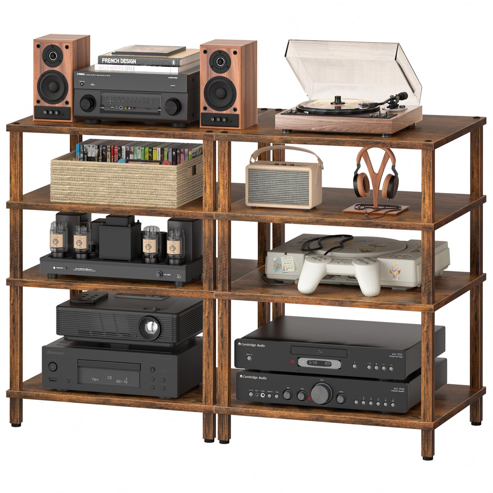 LELELINKY 3-Tier AV Media Player Stand, Brown Stereo Cabinet, Modern Stereo Cabine,Game Console Shelf,Wooden TV Stand,Multifunctional Entertainment Center, Suitable for Home, Conference Room