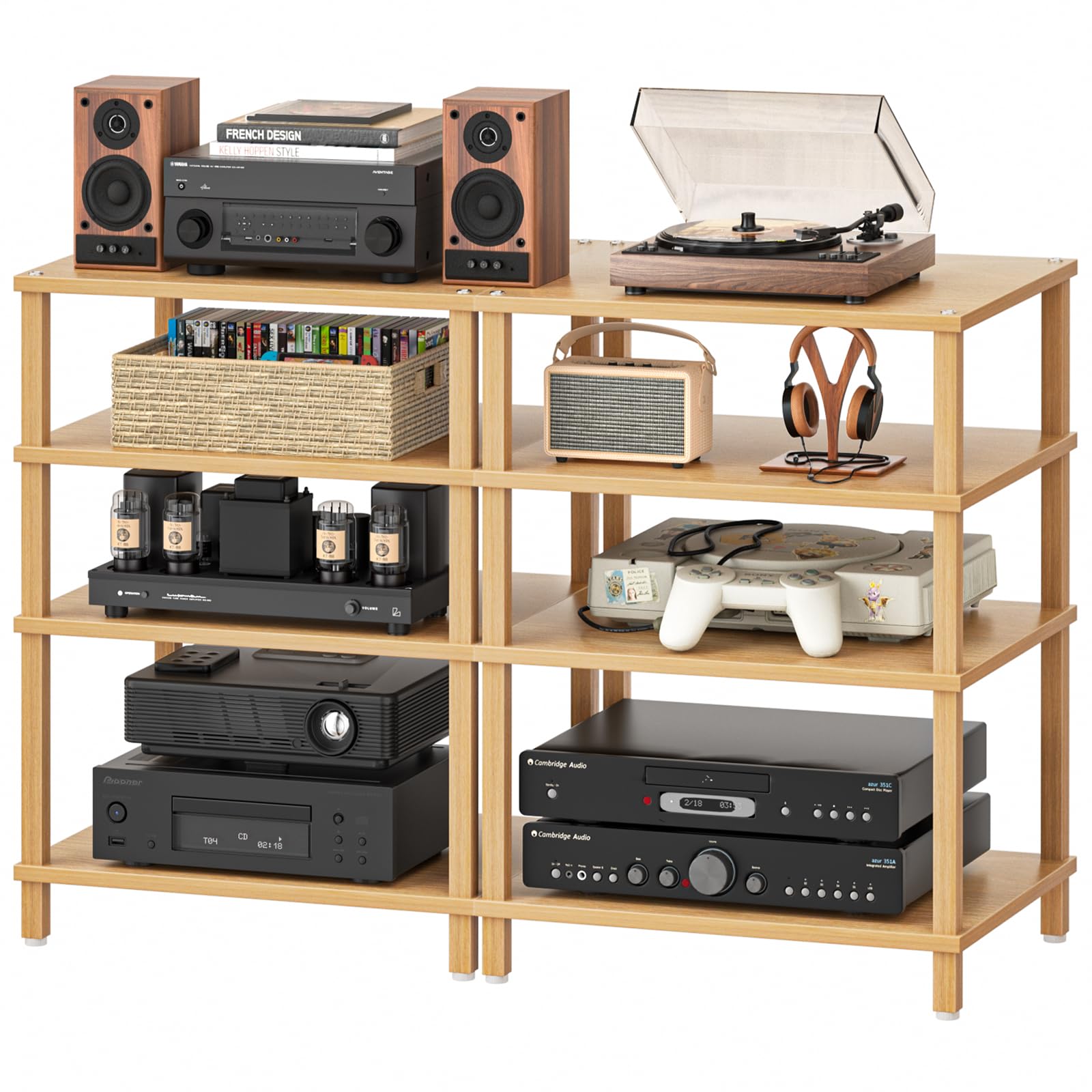 LELELINKY 3-Tier AV Media Player Stand, Brown Stereo Cabinet, Modern Stereo Cabine,Game Console Shelf,Wooden TV Stand,Multifunctional Entertainment Center, Suitable for Home, Conference Room