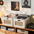 LELELINKY 2 Pack Vinyl Record Storage Crates, Rattan Vinyl Record Holder