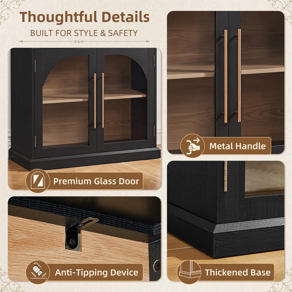 LELELINKY Arched Bookshelf with Tempered Glass Doors, 67" Tall Bookcase