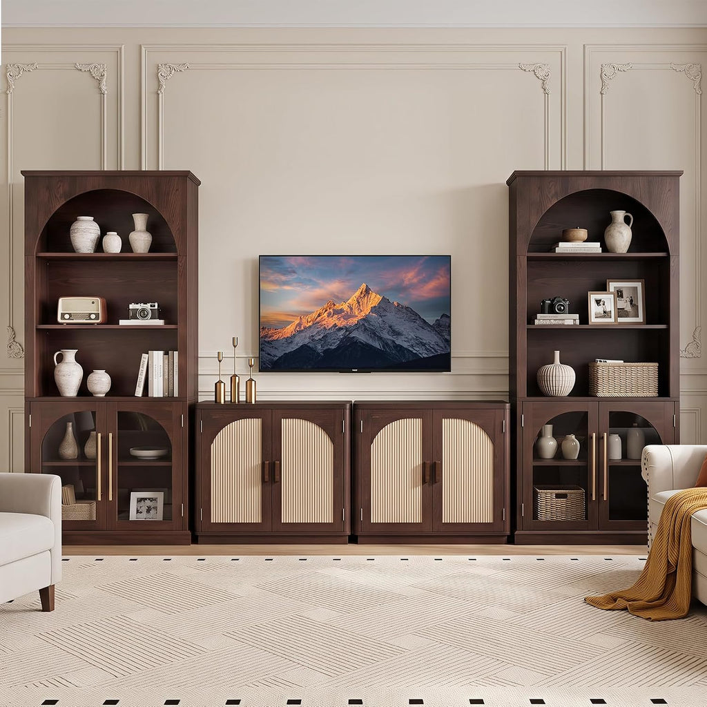 LELELINKY Arched Bookshelf with Tempered Glass Doors, 67" Tall Bookcase