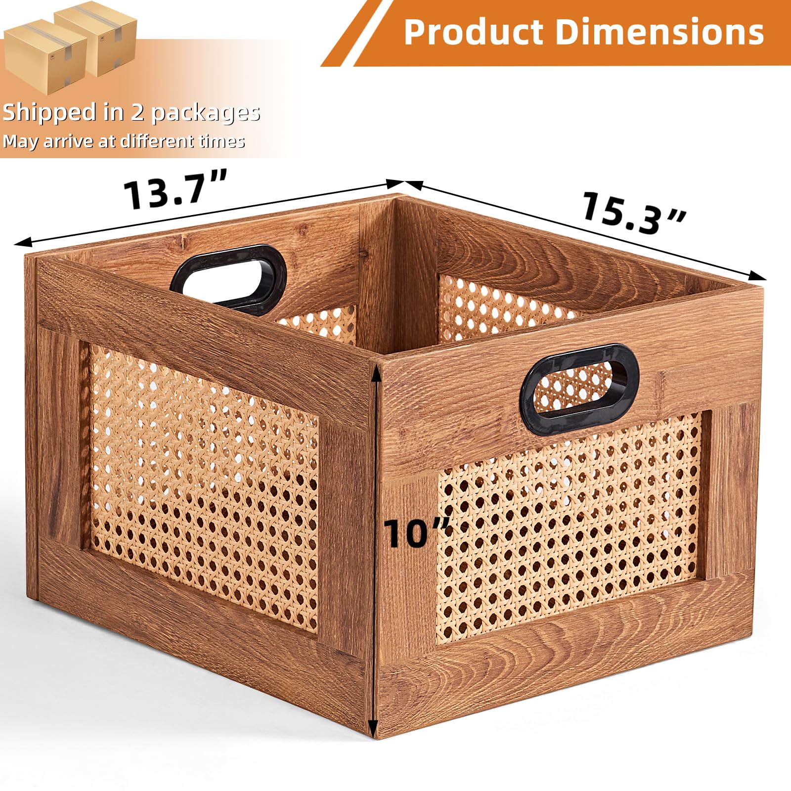 LELELINKY 2 Pack Vinyl Record Storage Crates, Rattan Vinyl Record Holder