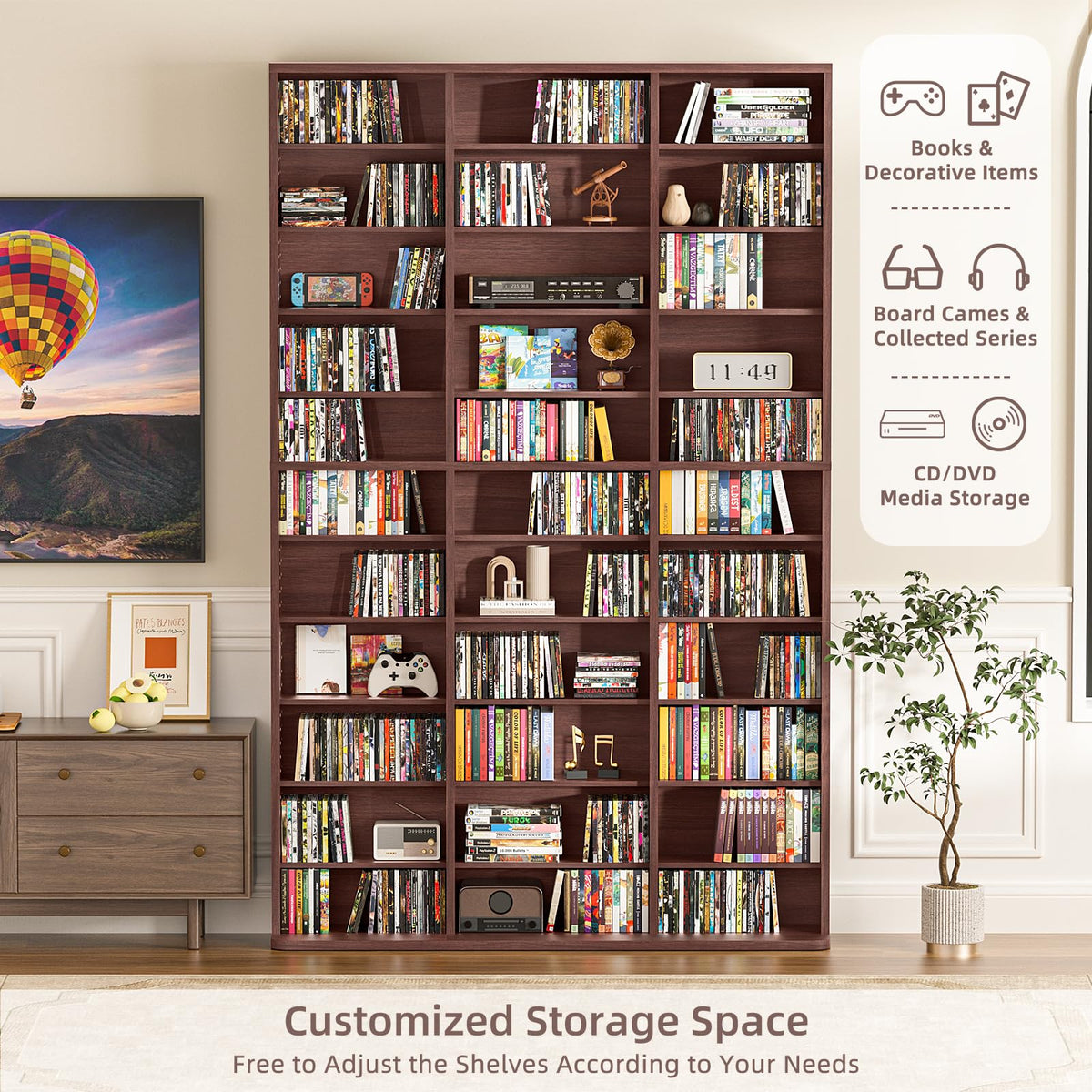 LELELINKY 11 Tier Tall Display Cabinet, Black Media Storage Cabinet