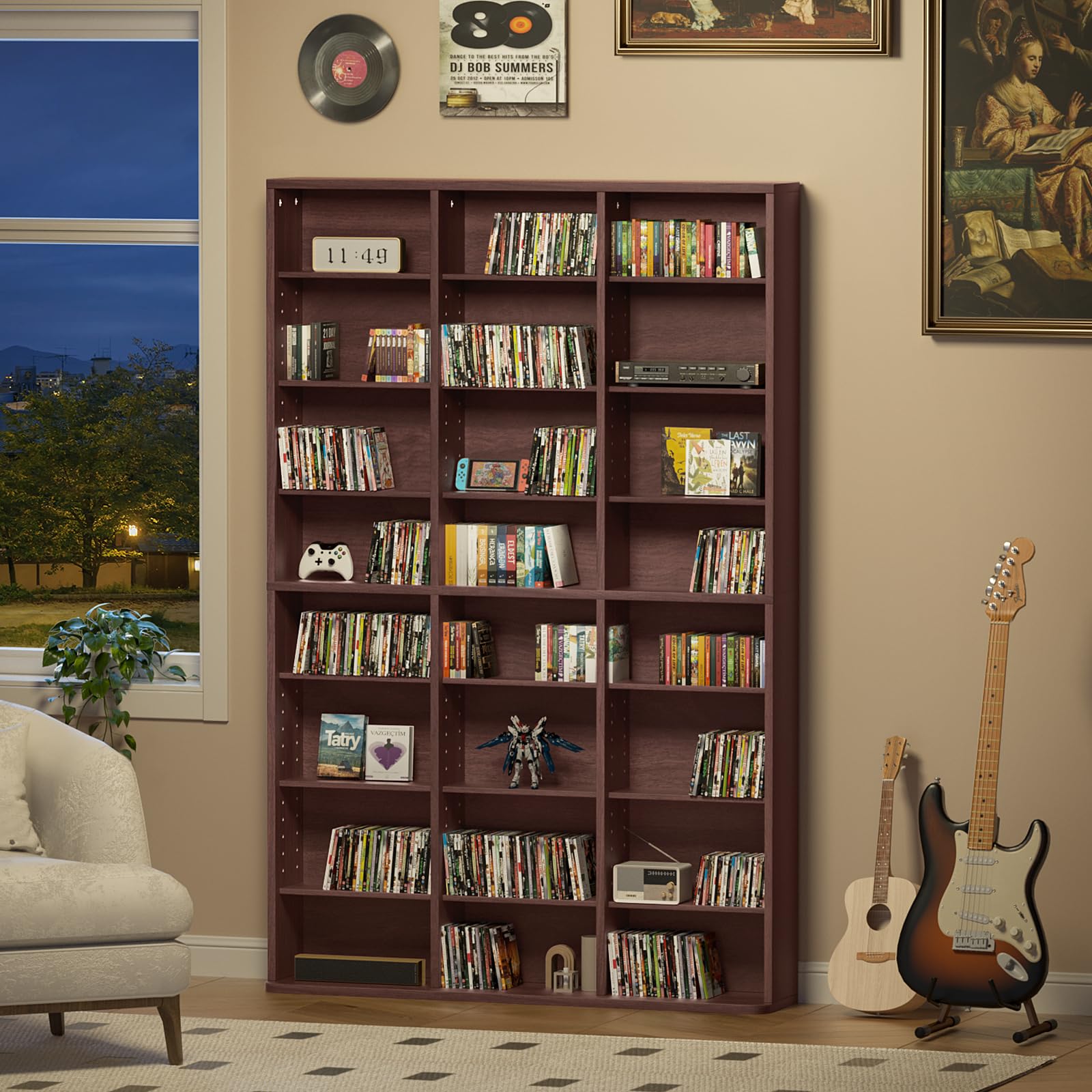 LELELINKY 11 Tier Tall Display Cabinet, Black Media Storage Cabinet