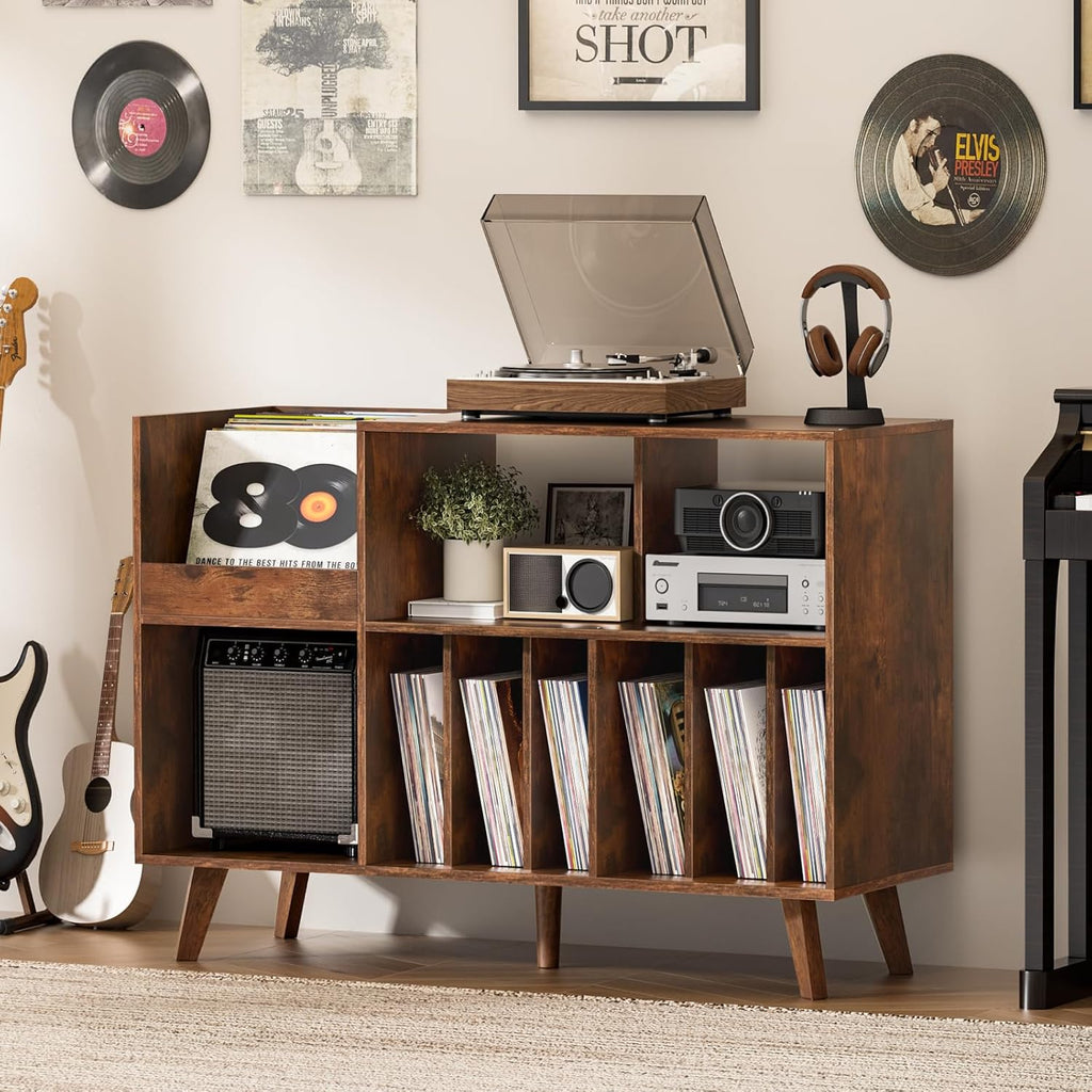 LELELINKY Large Record Player Stand, 48‘’Turntable Stand with Storage, Vinyl Record Holder with Display Area, Record Player Table Holds Up to 450 Albums, Record Stand for Music Room Living Room