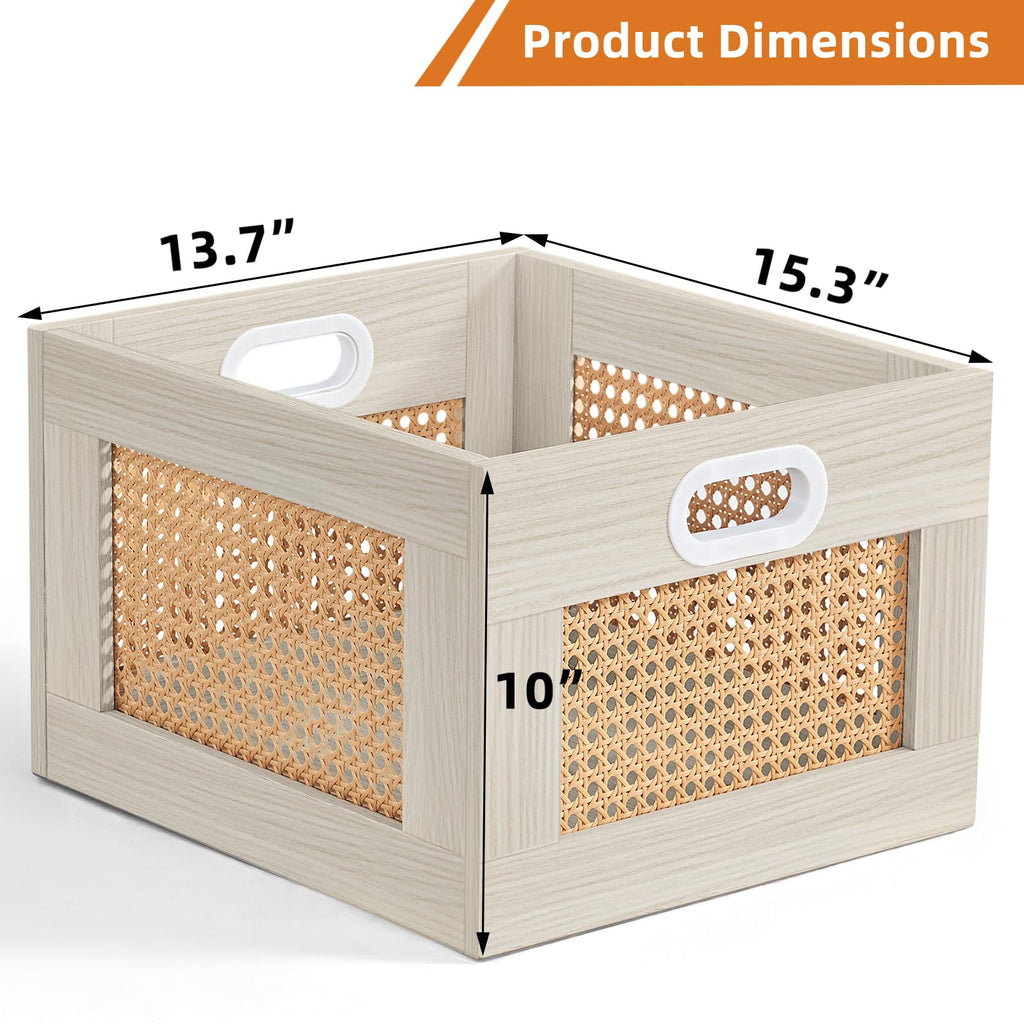 LELELINKY 2 Pack Vinyl Record Storage Crates, Rattan Vinyl Record Holder