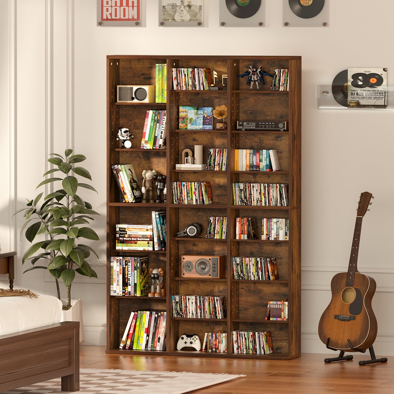 LELELINKY 11 Tier Tall Display Cabinet, Black Media Storage Cabinet