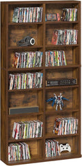 LELELINKY 7 Tier Tall Display Cabinet, Brown Media Storage Cabinet with Adjustable Shelves, Free Standing DVD Organizer Shelf, Floor Multimedia Storage Manga Bookshelf for Living Room & Home Office.